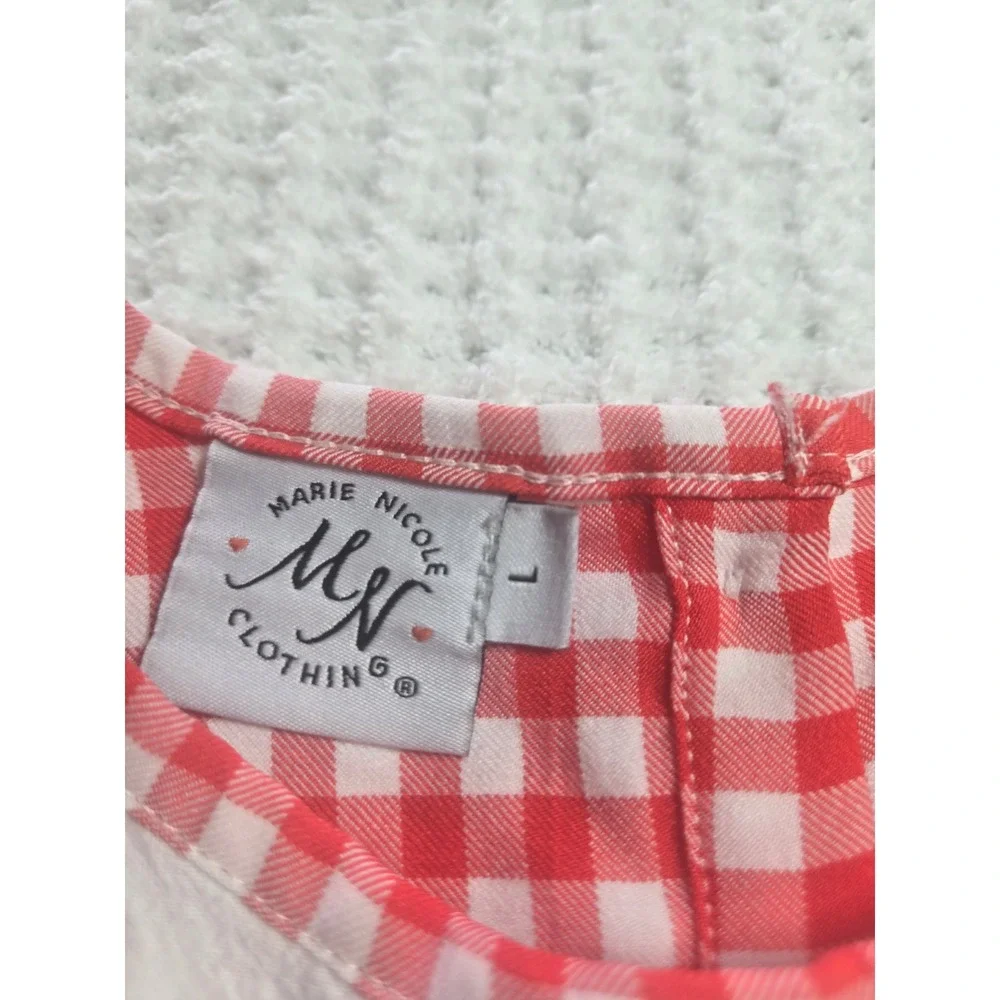 Girls Red Gingham Strawberry‎ Embroidered Lace Trim Dress Farmcore Picnic Large